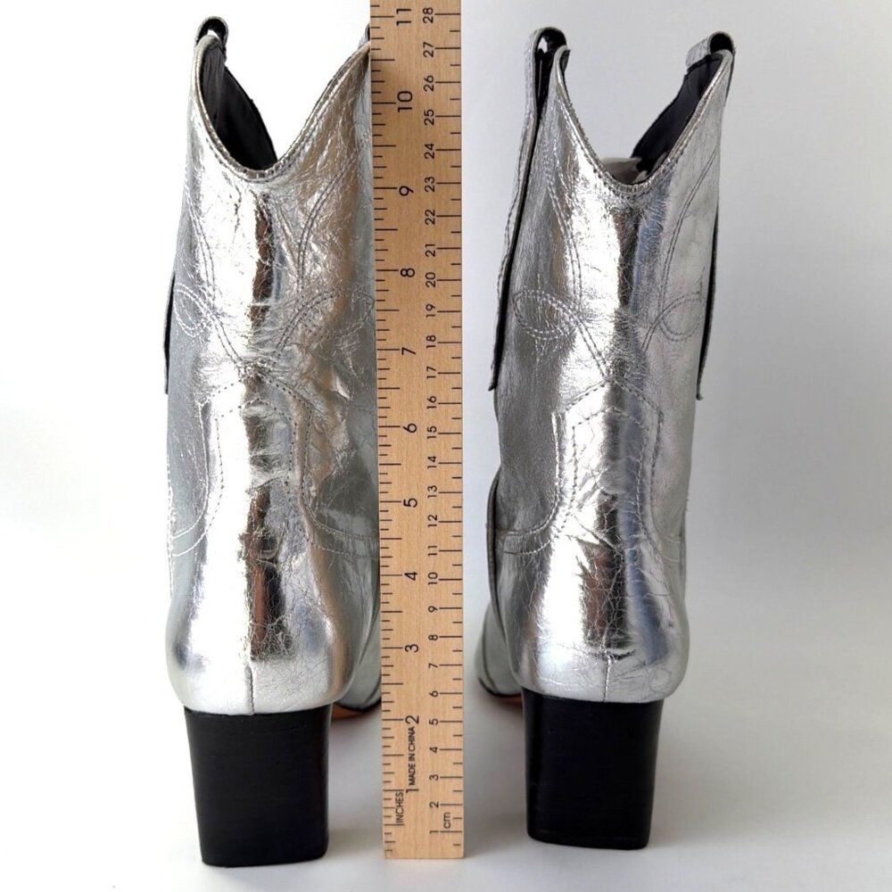 Steve Madden Josefine Western Boot Silver Leather Block Heel Calf Boots Size 8 - Picture 7 of 10